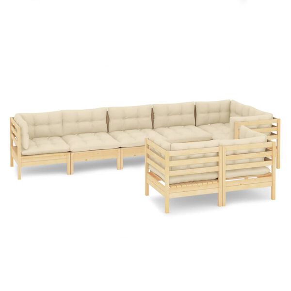 vidaXL 8 Piece Garden Lounge Set with Cream Cushions Solid Pinewood