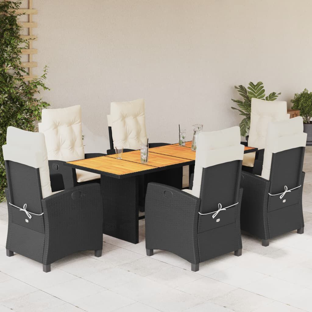 vidaXL 7 Piece Garden Dining Set with Cushions Black Poly Rattan