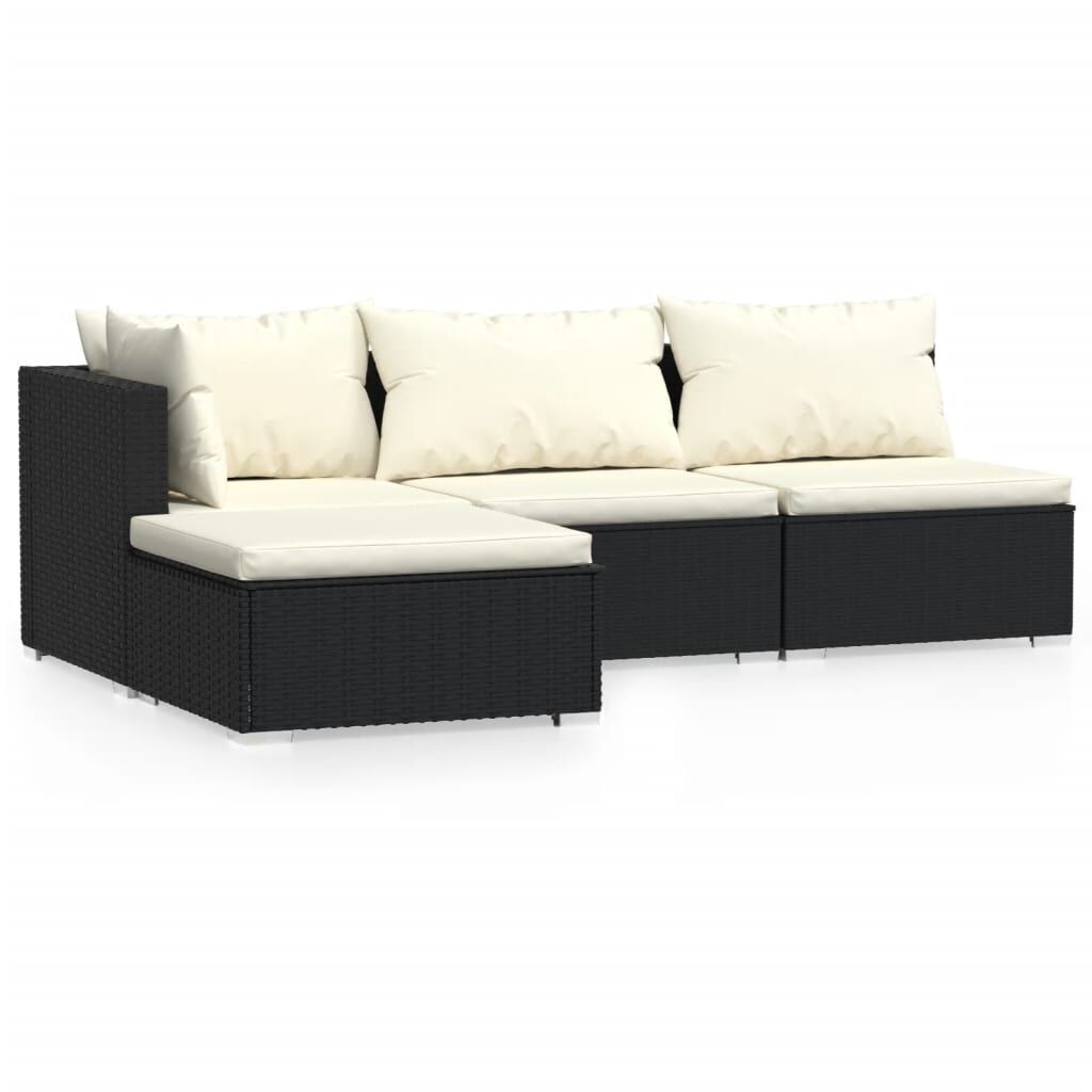 vidaXL 4 Piece Garden Lounge Set with Cushions Black Poly Rattan