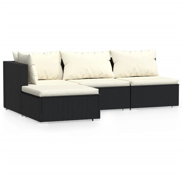 vidaXL 4 Piece Garden Lounge Set with Cushions Black Poly Rattan