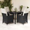 vidaXL 5 Piece Garden Dining Set with Cushions Black Poly Rattan