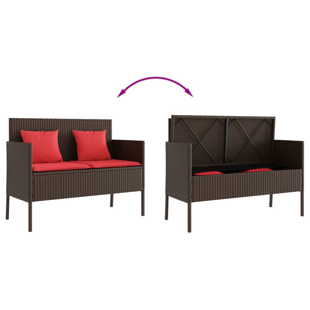 vidaXL Garden Bench with Cushions Brown Poly Rattan