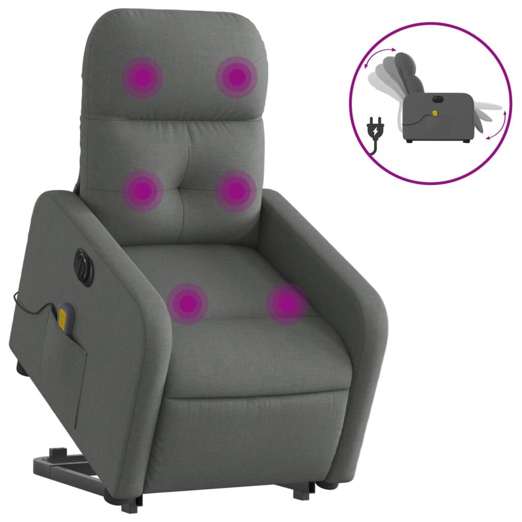 vidaXL Electric Stand up Massage Recliner Chair Dark Grey Fabric