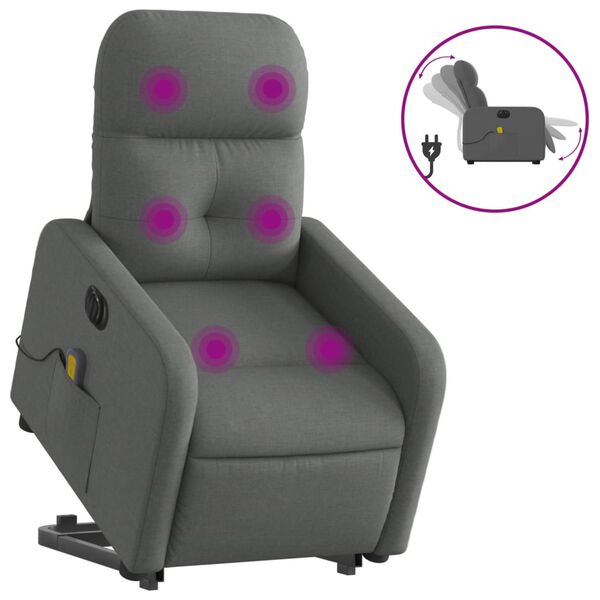 vidaXL Electric Stand up Massage Recliner Chair Dark Grey Fabric