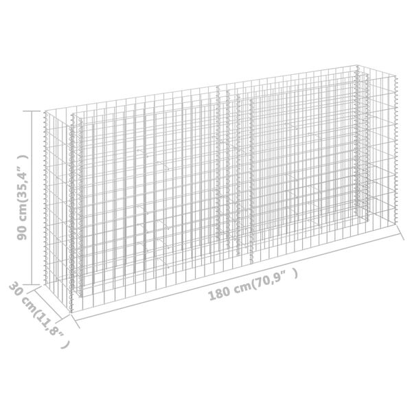 vidaXL Gabion Raised Bed Galvanised Steel 180x30x90 cm