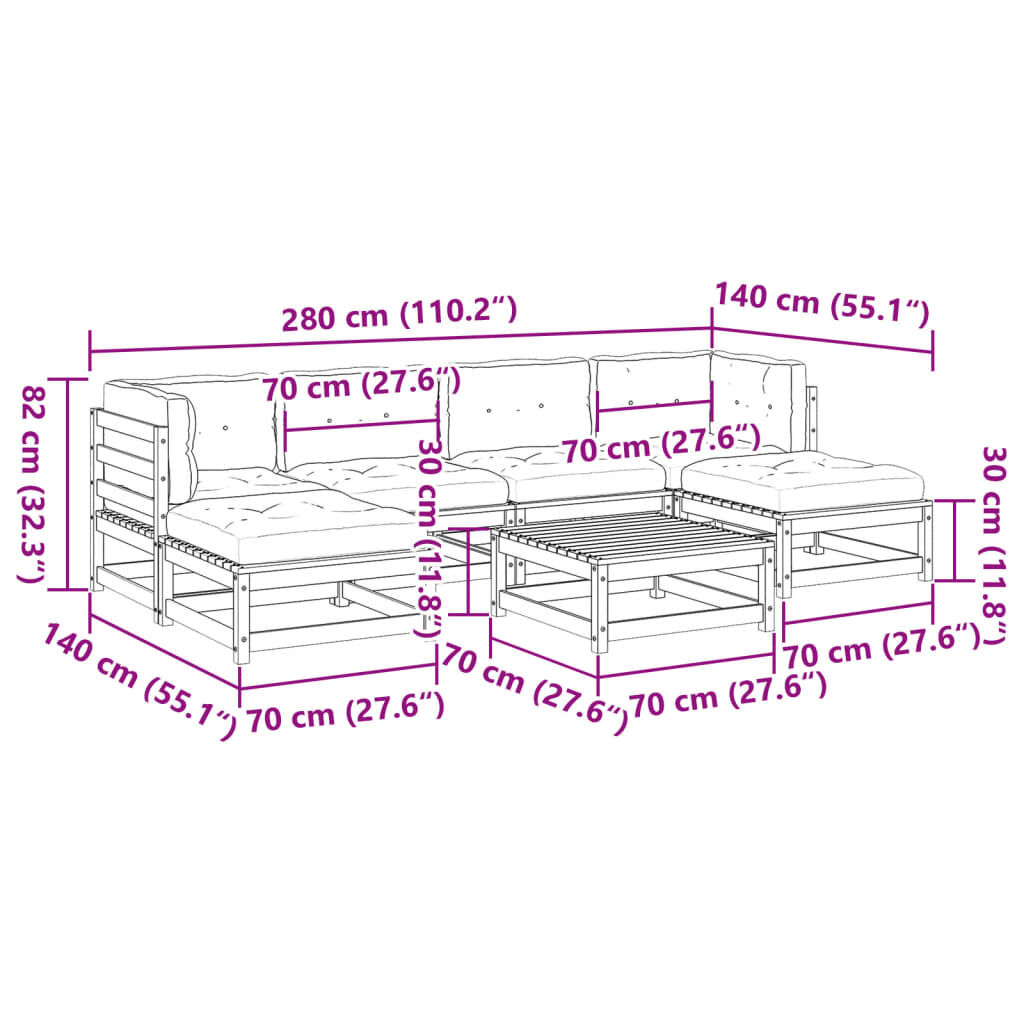 vidaXL 7 Piece Garden Sofa Set with Cushions Solid Wood Pine