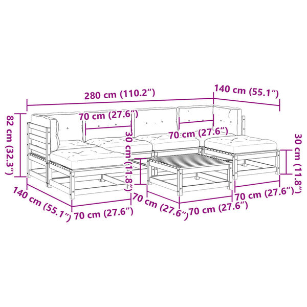 vidaXL 7 Piece Garden Sofa Set with Cushions Solid Wood Pine