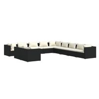 vidaXL 11 Piece Garden Lounge Set with Cushions Black Poly Rattan