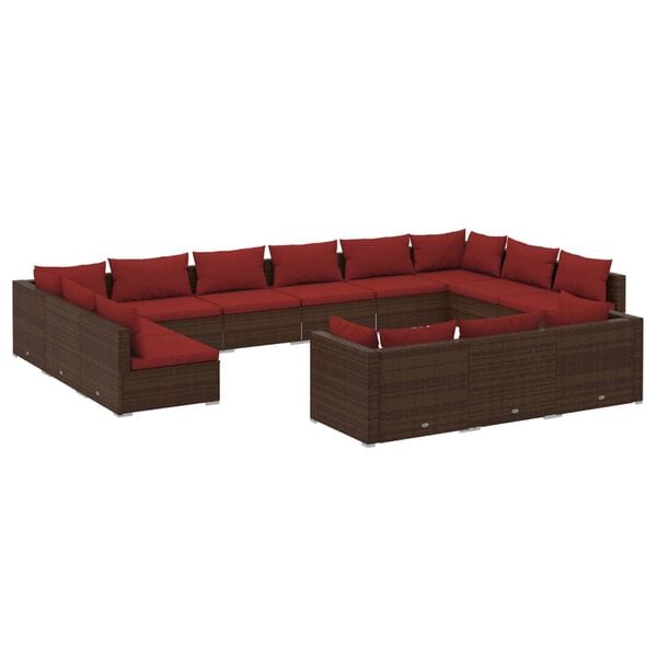vidaXL 13 Piece Garden Lounge Set with Cushions Brown Poly Rattan