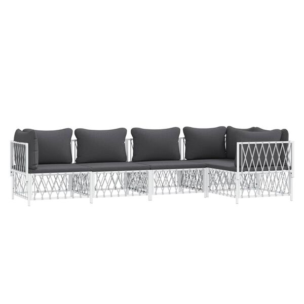 vidaXL 5 Piece Garden Lounge Set with Cushions White Steel