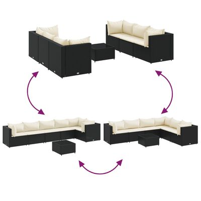 vidaXL 7 Piece Garden Lounge Set with Cushions Black Poly Rattan