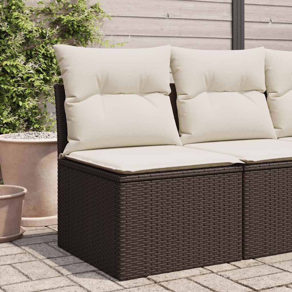 vidaXL Garden Sofa Armless with Cushions Brown Poly Rattan