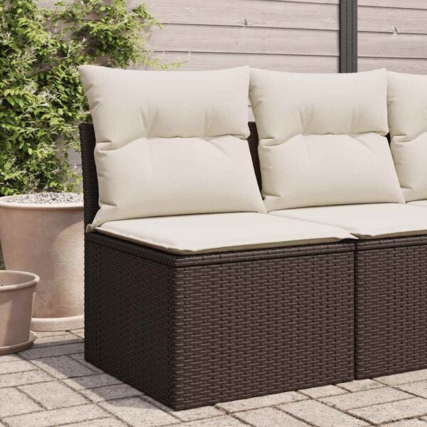vidaXL Garden Sofa Armless with Cushions Brown Poly Rattan