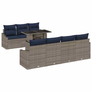 vidaXL Garden Sofa Set 8 pcs Grey and Navy Blue Poly Rattan