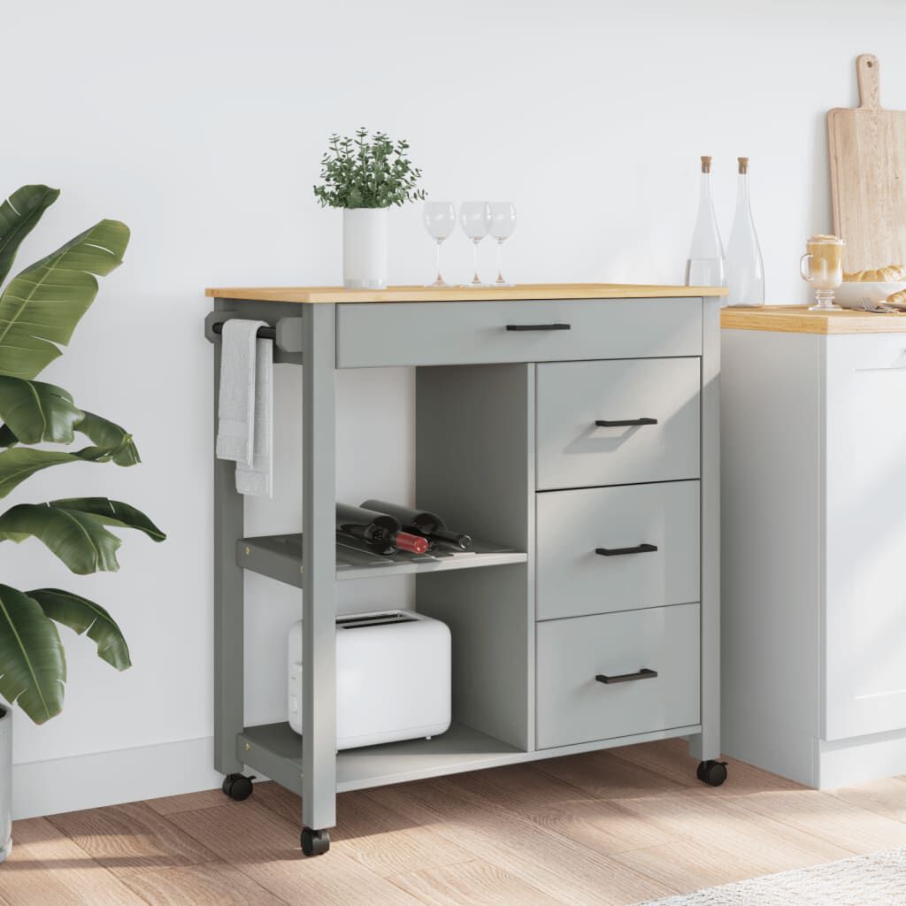 vidaXL Kitchen Trolley MONZA 84x40x90 cm Solid Wood Pine
