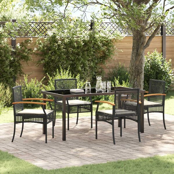 vidaXL Garden Dining Set 5 pcs Black Poly Rattan