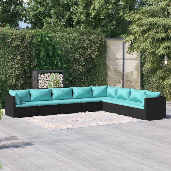 vidaXL 8 Piece Garden Lounge Set with Cushions Poly Rattan Black