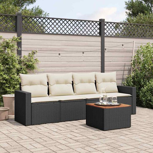 vidaXL 5 Piece Garden Sofa Set with Cushions Black Poly Rattan