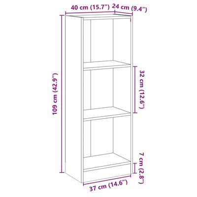 vidaXL 3-Tier Book Cabinet Grey 40x24x108 cm Engineered Wood