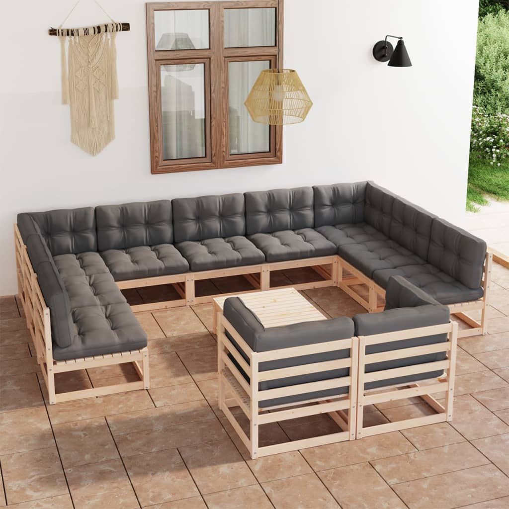 vidaXL 12 Piece Garden Lounge Set with Cushions Solid Pinewood
