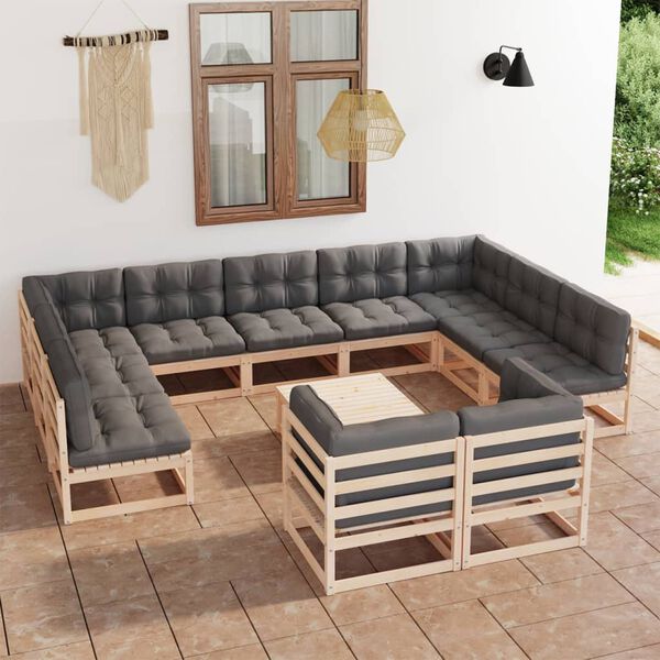 vidaXL 12 Piece Garden Lounge Set with Cushions Solid Pinewood