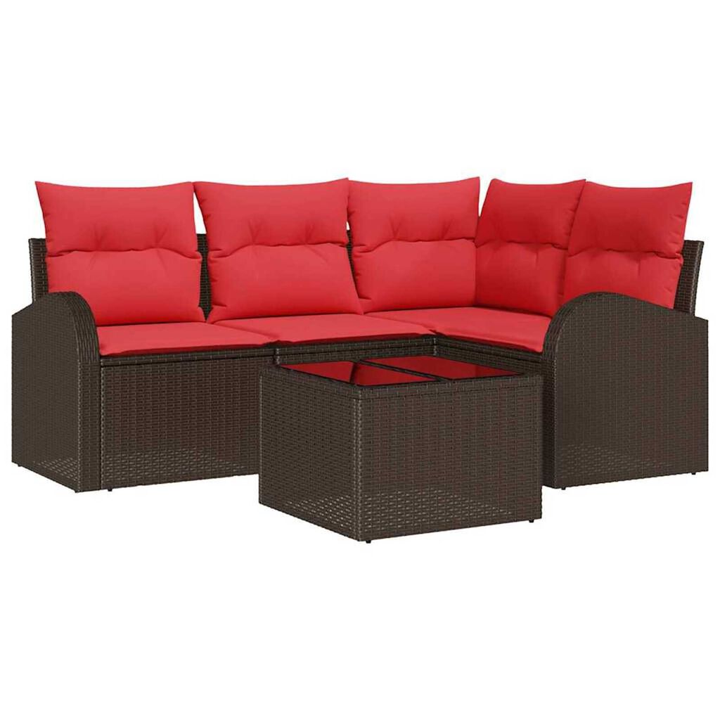 vidaXL Garden Sofa Set with Cushion 5 pcs Brown Poly rattan
