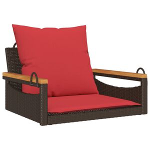 vidaXL Swing Bench with Cushions Brown 63x62x40 cm Poly Rattan