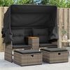 vidaXL Garden Sofa 2-Seater with Canopy and Stools Grey Poly Rattan
