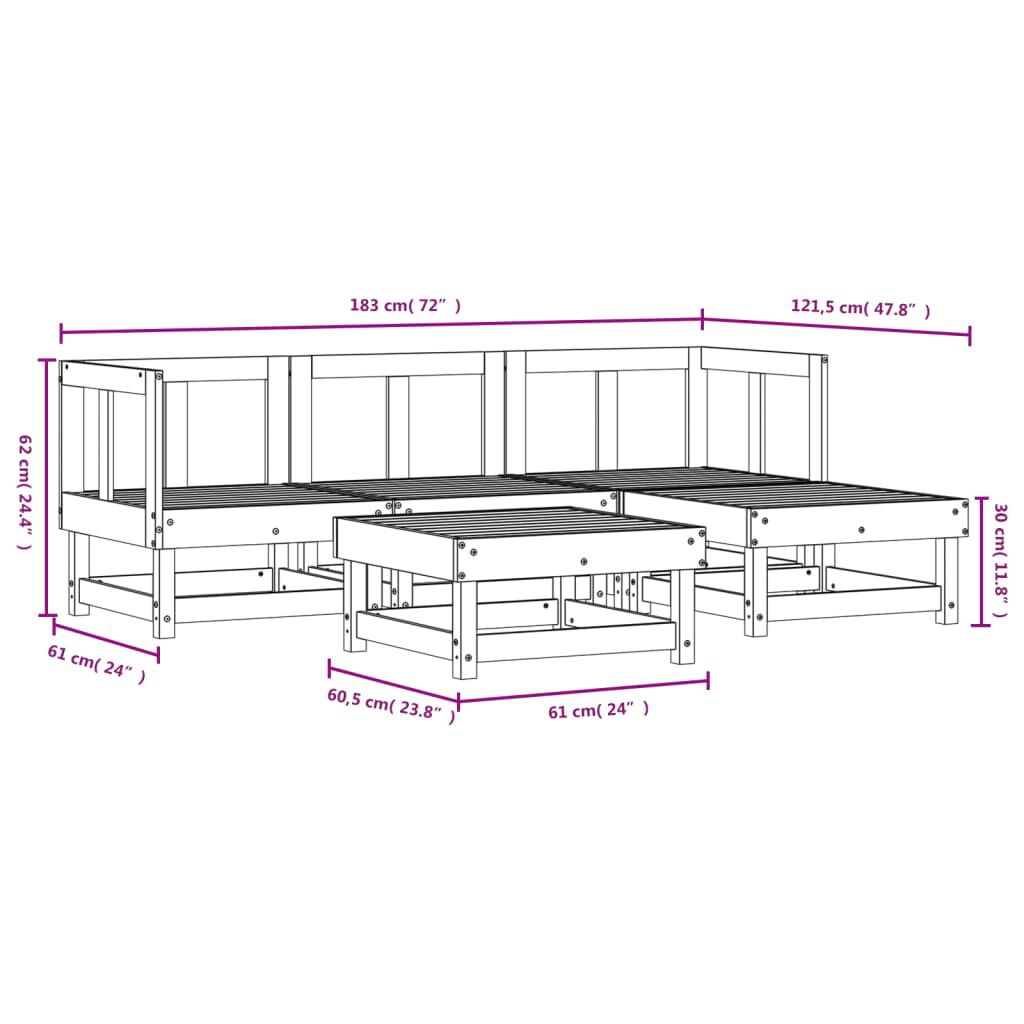 vidaXL 5 Piece Garden Lounge Set White Solid Wood Pine