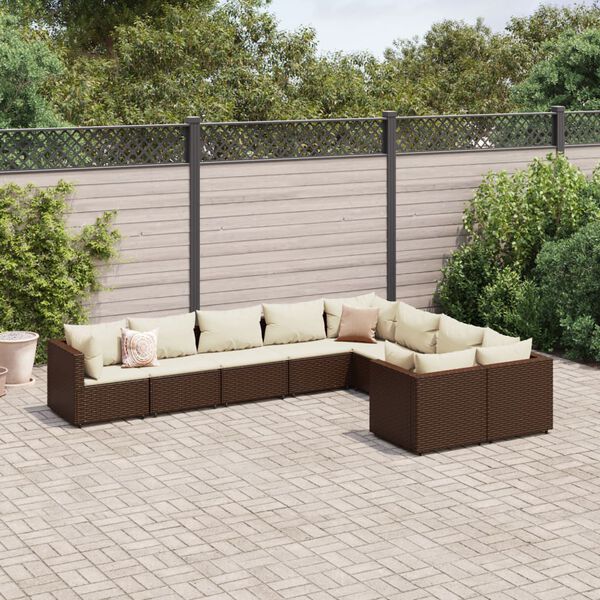 vidaXL 9 Piece Garden Sofa Set with Cushions Brown Poly Rattan