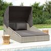 vidaXL Sunbed with Foldable Roof Grey 200x114x128 cm Poly Rattan