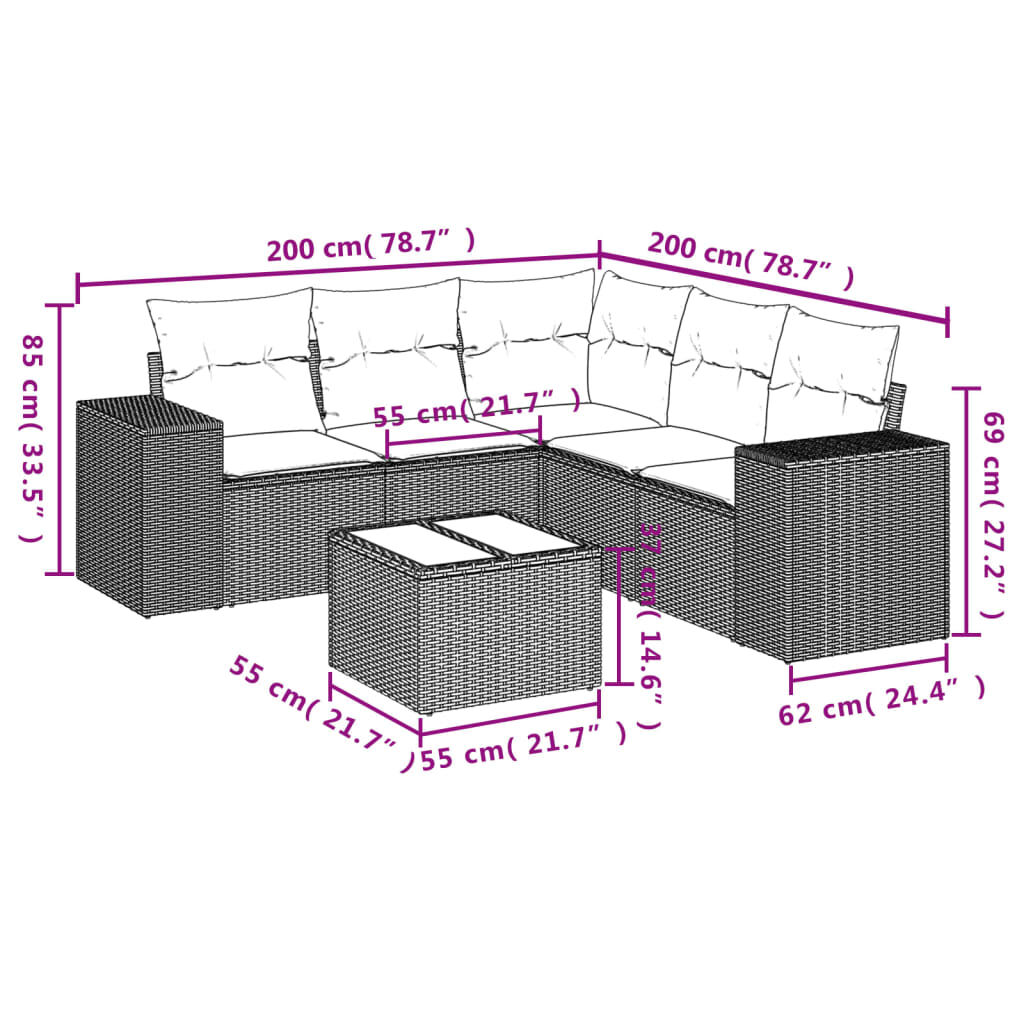 vidaXL 6 Piece Garden Sofa Set with Cushions Grey Poly Rattan
