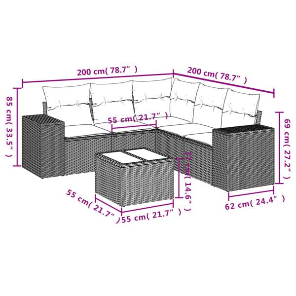 vidaXL 6 Piece Garden Sofa Set with Cushions Grey Poly Rattan