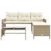 vidaXL Garden Sofa with Table and Cushions L-Shaped Beige Poly Rattan