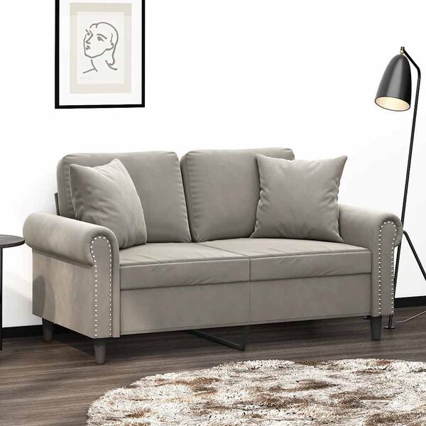 vidaXL 2-Seater Sofa with Pillows&Cushions Light Grey 120 cm Velvet