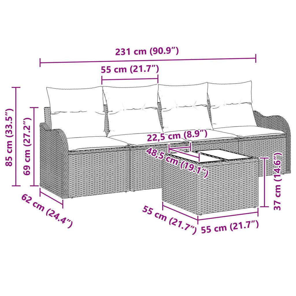 vidaXL 5 Piece Garden Sofa Set with Cushions Grey Poly Rattan