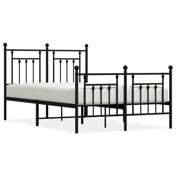 vidaXL Metal Bed Frame without Mattress with Footboard Black 135x190cm