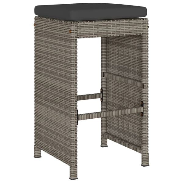 vidaXL Garden Bar Stools with Cushions 4 pcs Grey Poly Rattan