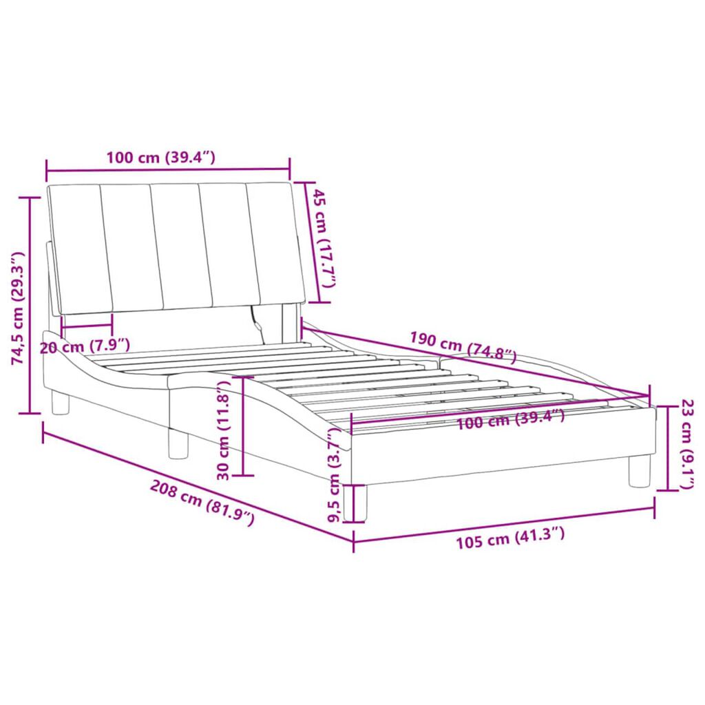 vidaXL Bed Frame with LED without Mattress "Hanko" Dark Grey 100x190 cm Velvet
