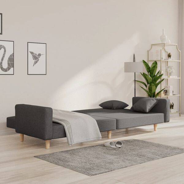 vidaXL 2-Seater Sofa Bed with Two Pillows Dark Grey Fabric