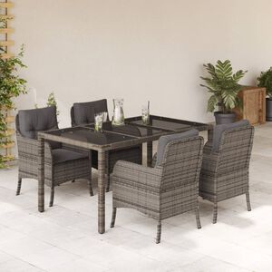 vidaXL 5 Piece Garden Dining Set with Cushions Grey Poly Rattan