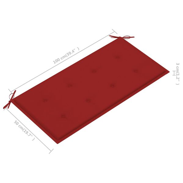 vidaXL Garden Bench with Red Cushion 112 cm Solid Teak Wood