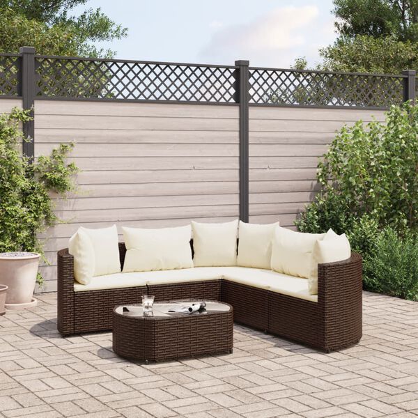vidaXL 6 Piece Garden Sofa Set with Cushions Brown Poly Rattan