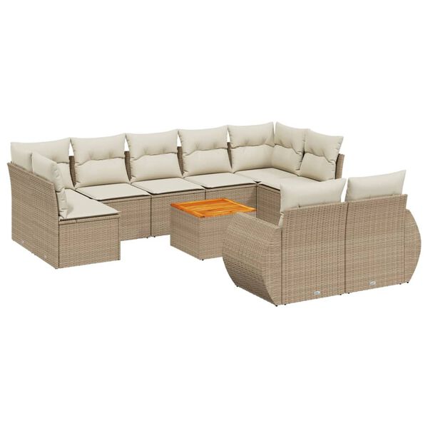 vidaXL 10 Piece Garden Sofa Set with Cushions Beige Poly Rattan