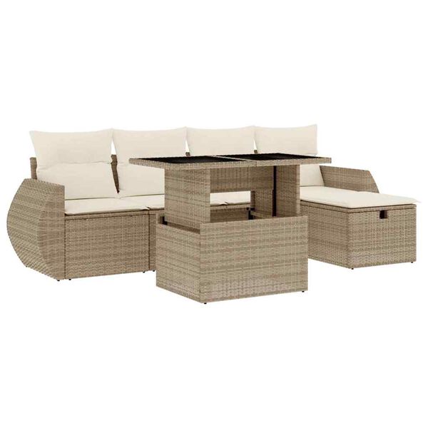 vidaXL 6 Piece Garden Sofa Set with Cushions Beige Poly Rattan