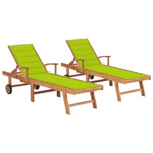 vidaXL Sun Loungers 2 pcs with Bright Green Cushion Solid Teak Wood