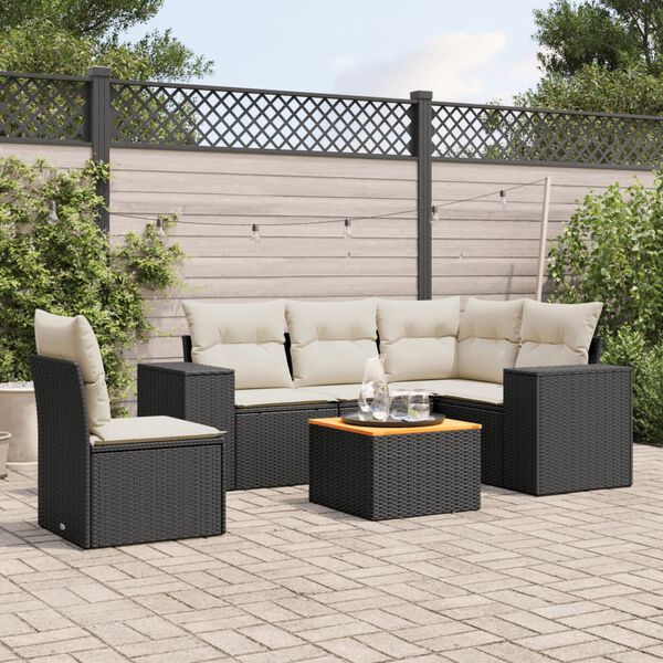 vidaXL 6 Piece Garden Sofa Set with Cushions Black Poly Rattan