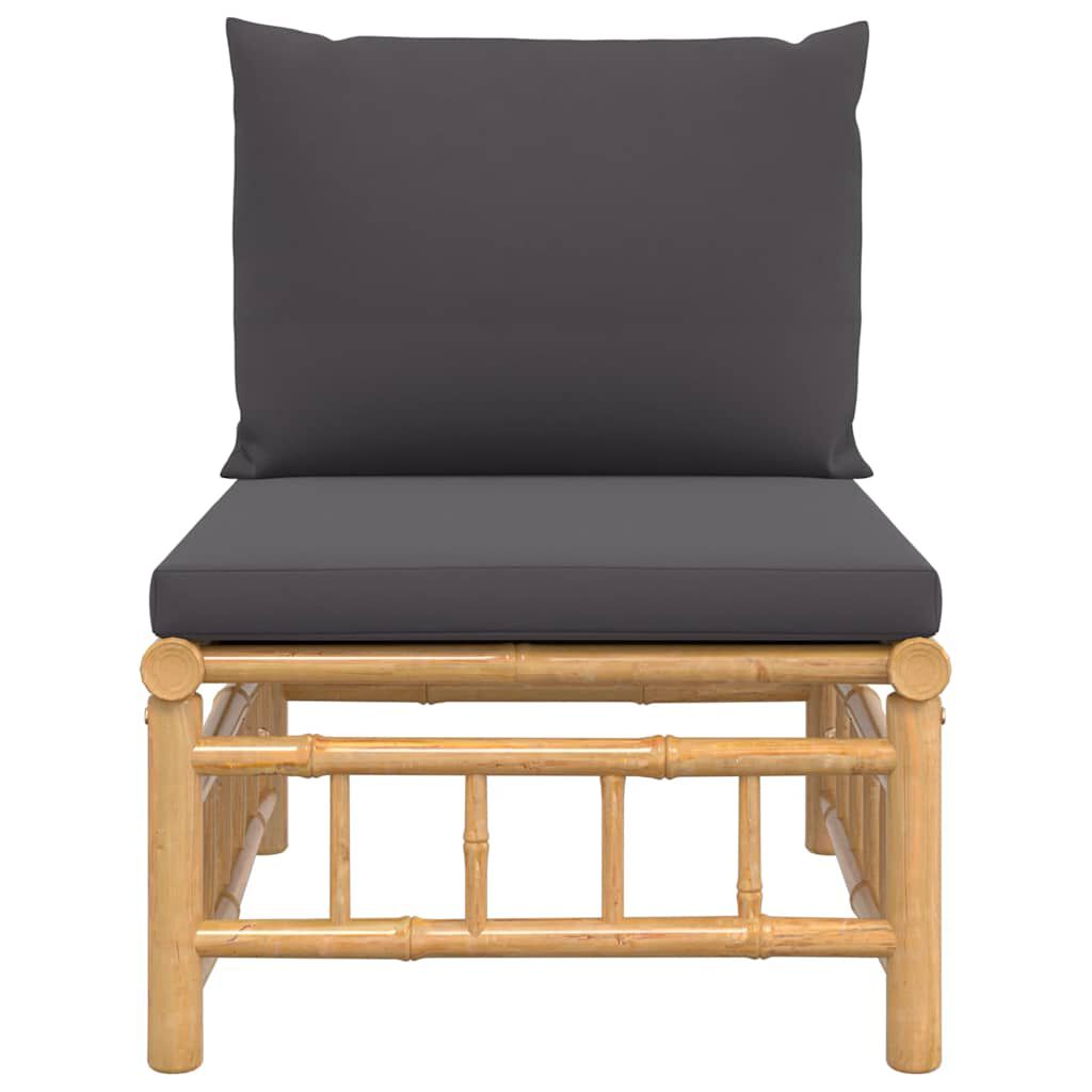 vidaXL Garden Middle Sofa with Dark Grey Cushions Bamboo