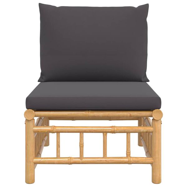 vidaXL Garden Middle Sofa with Dark Grey Cushions Bamboo