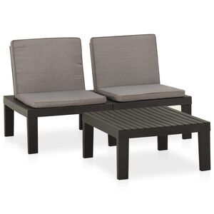 vidaXL 2 Piece Garden Lounge Set with Cushions Plastic Grey